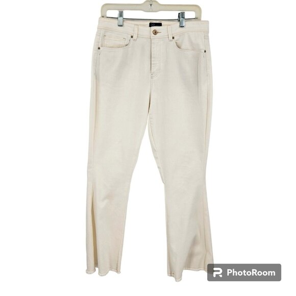 Raffaello Rossi Jeans White Kira high waist Straight Leg Raw Cut Hem Crop Size 6 - Picture 1 of 6